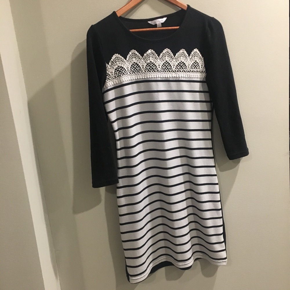 Charming Charlie Striped 3/4 Sleeve Dress w/ Lace
